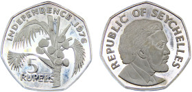Seychelles Republic 5 Rupees 1976 (Mintage 8500) Declaration of Independence Silver PF 15.2g KM# 27a