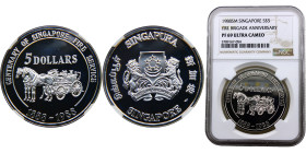 Singapore Republic 5 Dollars ND (1988) sm (Mintage 25000) 100th Anniversary of the Singapore Fire Service Silver NGC PF69 KM# 70a
