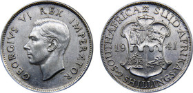 South Africa Union George VI 2 Shillings 1941 Pretoria mint Silver UNC 11.4g KM# 29