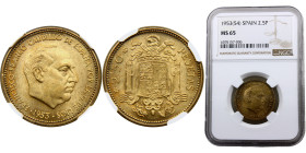 Spain Nationalist Government Francisco Franco 2½ Pesetas 1953 *19-54 Madrid mint Aluminium-bronze NGC MS65 KM# 785