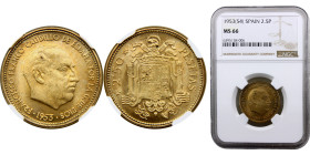 Spain Nationalist Government Francisco Franco 2½ Pesetas 1953 *19-54 Madrid mint Aluminium-bronze NGC MS66 KM# 785