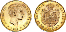 Spain Kingdom Alfonso XII 25 Pesetas 1880 *18-80 MSM Madrid mint 2nd portrait Gold UNC 8.1g KM# 673