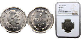 Spain Second Republic Euzkadi 2 Pesetas 1937 Brussels mint Civil War, Spanish notgeld Nickel NGC MS64 KM# 2