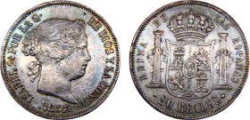 Spain Kingdom Isabel II 20 Reales 1857 Madrid mint Silver AU 25.9g KM#609.2