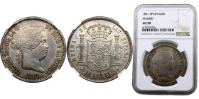 Spain Kingdom Isabel II 20 Reales 1861 Madrid mint Silver NGC AU58 KM#609.2