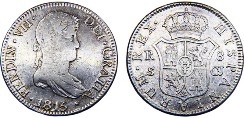 Spain Kingdom Fernando VII 8 Reales 1815 S CJ Seville mint 2nd portrait Silver V...