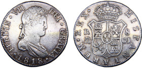 Spain Kingdom Fernando VII 8 Reales 1818 M GJ Madrid mint 2nd portrait Silver VF 26.8g KM#466.3