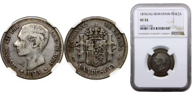 Spain Kingdom Alfonso XII 1 Peseta 1876 *18-76 DEM Madrid mint 1st portrait Silver NGC VF35 KM# 672
