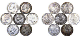 Spain Kingdom Alfonso XII-Alfonso XIII 50 Centimos 1880-1926 7 Lots Silver XF