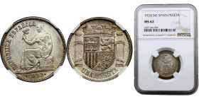 Spain Second Republic 1 Peseta 1933 *3-4 Madrid mint Silver NGC MS62 KM# 750