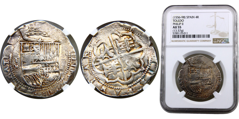 Spain Kingdom Philip II 4 Reales ND (1556-1598) TM Toledo mint Top Pop Silver NG...