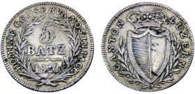 Switzerland Swiss cantons Canton of Lucerne 5 Batzen 1814 (Mintage 20484) Silver XF 4.3g KM# 108