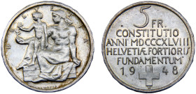 Switzerland Federal State 5 Francs 1948 B Bern mint 100th Anniversary of the Constitution Silver AU 15g KM# 48