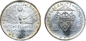 Vatican City City State 500 Lire 1978 Sede Vacante Silver BU 11g KM# 140