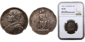 Vatican City City State Pius XI 10 Lire 1931//X (Mintage 50000) Silver NGC AU58 KM# 8