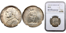 Vatican City City State Pius XI 10 Lire 1935//XIV (Mintage 50000) Silver NGC MS63 KM# 8