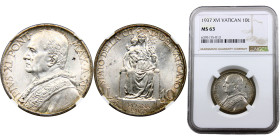 Vatican City City State Pius XI 10 Lire 1937//XVI (Mintage 40000) Silver NGC MS63 KM# 8