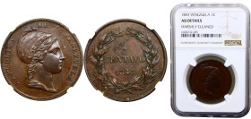 Venezuela State 1 Centavo 1843 Royal mint Copper NGC AU Y#3.1