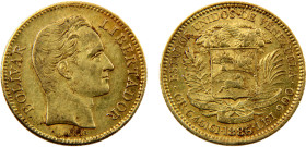 Venezuela United States 20 Bolivares 1886 Caracas mint(Mintage 23000) Gold AU 6.45g Y# 32