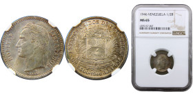 Venezuela United States 1/2 Bolivar 1946 Philadelphia mint Top Pop, Struck in 1947 Silver NGC MS65 Y# 21a