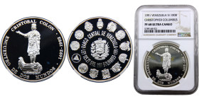 Venezuela Fourth Republic 1100 Bolivares 1991 Mexico City mint(Mintage 30000) Ibero-American Series I, Encounter of Two Worlds Silver NGC PF68 Y# 68