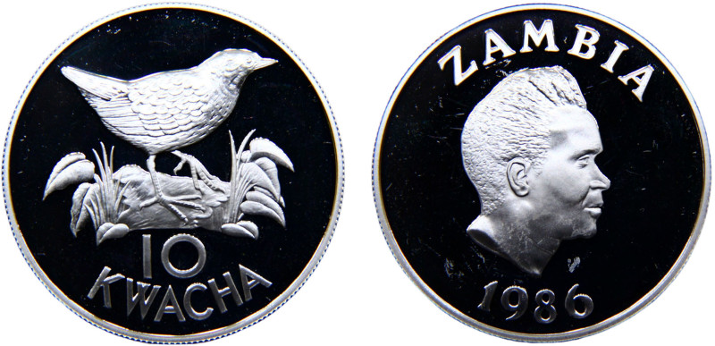 Zambia Republic 10 Kwacha 1986 Royal mint(Mintage 25000) World Wildlife Fund, Wh...