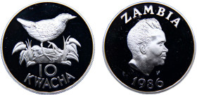 Zambia Republic 10 Kwacha 1986 Royal mint(Mintage 25000) World Wildlife Fund, Whitewinged Flufftail Silver PF 27.2g KM# 25