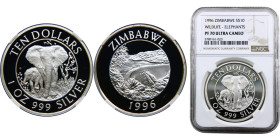 Zimbabwe Republic 10 Dollars 1996 (Mintage 5000) Top Pop, Wildlife Landmarks, Kariba Dam Silver NGC PF70 KM# 10