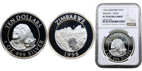 Zimbabwe Republic 10 Dollars 1996 (Mintage 5000) Top Pop, Wildlife Landmarks, Victoria Falls Bridge Silver NGC PF70 KM# 7
