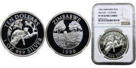 Zimbabwe Republic 10 Dollars 1996 (Mintage 5000) Top Pop, Wildlife Landmarks, Zimbabwe Ruins Silver NGC PF70 KM# 9