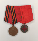 Lot of 2 items: Medal bar for two awards and a document.
Medal bar for two awards: 1. Medal in memory of the Russo-Japanese War of 1904-1905. Russian...