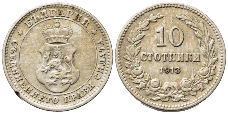 BULGARIA. 10 Stotinki 1913. Colpo al bordo. SPL+