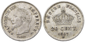 FRANCIA. Napoleone III. 20 Centimes 1867 BB (Strasburgo). BB+