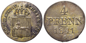 GERMANIA. Hannover. 4 Pfennig 1841 S. Ag (0,92 g). KM#177.2. SPL