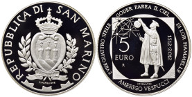 SAN MARINO. Monetazione in Euro. 5 Euro 2012 "Vespucci" (senza scatola e cofanetto). Ag. Proof