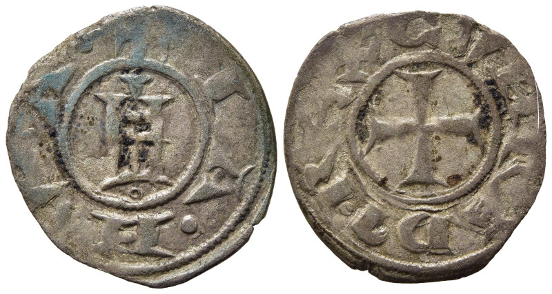 GENOVA. REPUBBLICA (1139-1339). Denaro Ag (0,55 g). D/ Castello. R/ Croce. MIR 1...