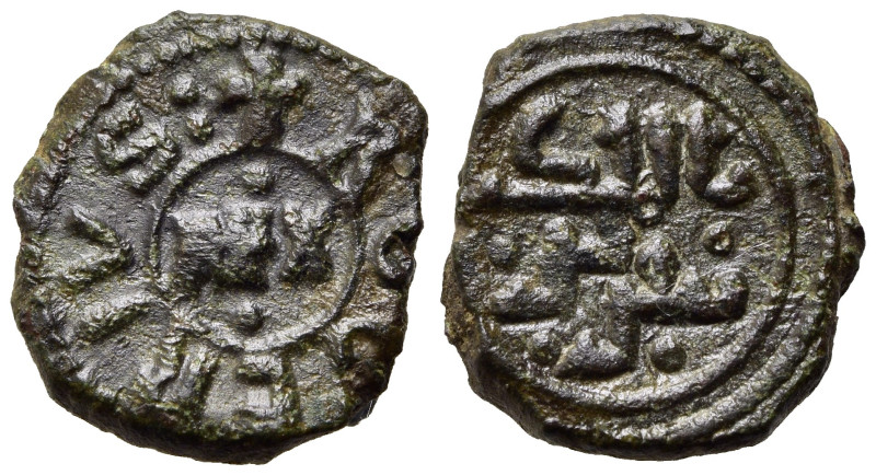 MESSINA. Tancredi con Ruggero III (1189-1194). Frazione di follaro Cu 1,97 g. Sp...