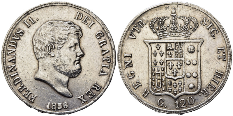 NAPOLI. Ferdinando II di Borbone (1830-1859). Piastra da 120 grana 1856. Ag. Pul...