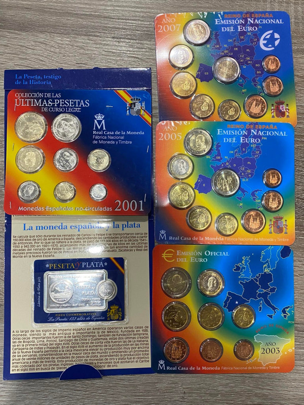 SPAGNA. Lotto di 4 divisionali Euro 2001-2003-2005-2007. FDC