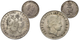 ZECCHE ITALIANE. MILANO. Lotto di 2 monete Ag. Ferdinando I (20 kreuzer 1842) e Francesco I (1/4 lira 1822). BB