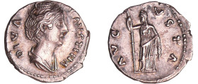 Faustine mère - Denier (147, Rome) - Cérès
A/ DIVA FAVSTINA. Buste à droite. 
R/ AVGVSTA. Cérès debout à gauche, tenant un flambeau et soulevant sa ...