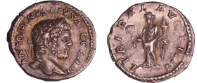 Caracalla - Denier (214, Rome)- Neuvième Libéralité
A/ ANTONINVS PIVS AVG GERM. Buste lauré à droite. 
R/ LIBERAL AVG VIIII. La Libéralité à droite,...