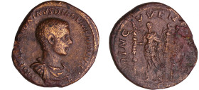 Diaduménien - Sesterce (218, Rome)
A/ M OPEL ANTONINVS DIADVMENIANVS CAES Buste nu et drapé à droite. 
R/ PRINCIP IVVENTVTIS. Diaduménien debout à g...