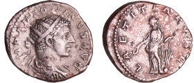 Elagabal - Antoninien (219, Rome) - La Joie
A/ IMP ANTONINVS AVG Buste radié et drapé à droite. 
R/ LAETITIA PVBL. La Joie debout à gauche, tenant u...