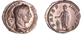 Alexandre Sévère - Denier (225, Rome)
A/ IMP C M AVR SEV ALEXAND AVG. Buste lauré et drapé à droite. 
R/ P M TR P IIII COS P P. Alexandre debout à g...