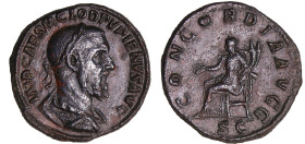 Pupien - Sesterce (238, Rome) - La Concorde
A/ IMP CAES M CLOD PVPIENS AVG. Buste lauré et drapé à droite. 
R/ CONCORDIA. La Concorde assise à gauch...