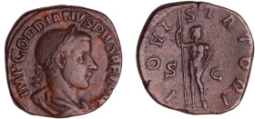 Gordian III - Sesterce (241-243, Rome) - Jupiter
A/ IMP GORDIANVS PIVS FEL AVG. Buste lauré et drapé à droite. 
R/ IOVIS STATOR - SC. Jupiter debout...