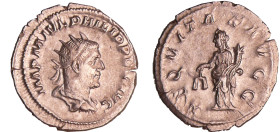 Philippe 1er - Antoninien (245-247, Rome) - L'Equité
A/ IMP M IVL PHILIPPVS AVG Buste radié à droite. 
R/ AEQVITAS AVGG. La Santé debout à gauche, t...