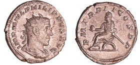 Philippe 1er - Antoninien (245, Rome)
A/ IMP M IVL PHILIPPVS AVG Buste radié à droite. 
R/ P M TR P II COS P P. Philippe assis à gauche, tenant un g...