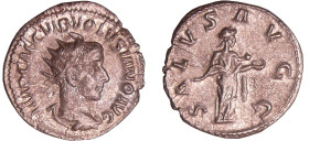 Volusien - Antoninien (252, Milan) - La Santé
A/ IMP CAE C VIB VOLVSIANO AVG. Buste radié et drapé à droite. 
R/ SALVS AVGG .La Santé debout à droit...